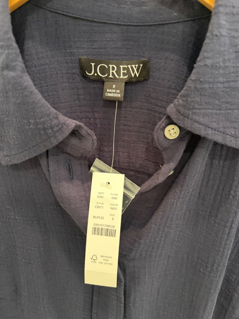 J Crew Short Sleeved Blouse NWT -Navy Blue - Picture 2 of 3